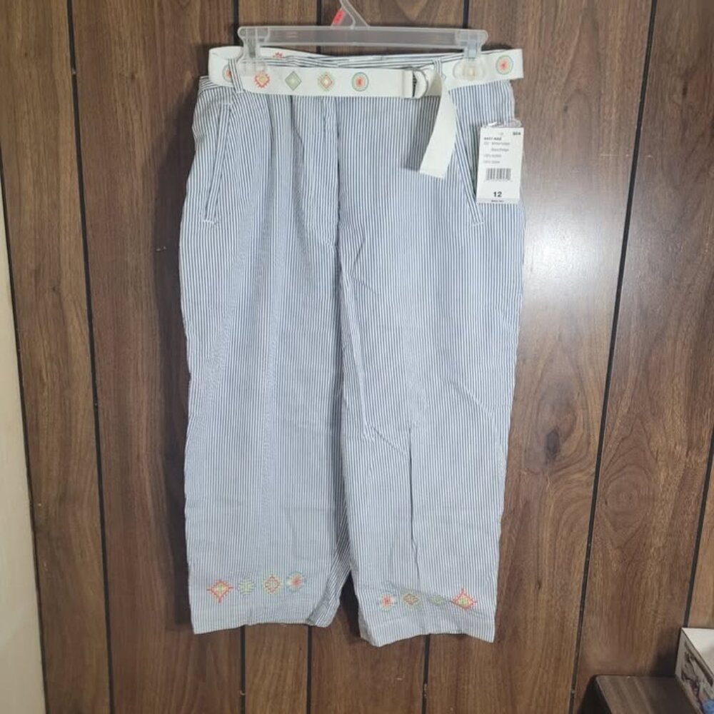 Women Tabi International White/Indigo Striped Shorts - Size 12 NWT
